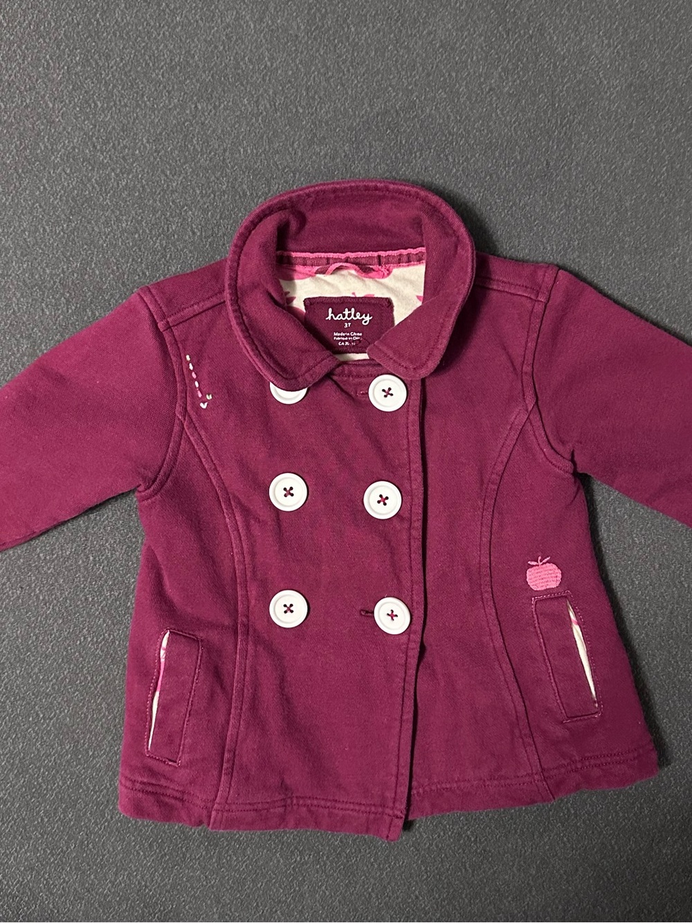 Hatley Girls Raspberry Double-Breasted Pea Coat 3T